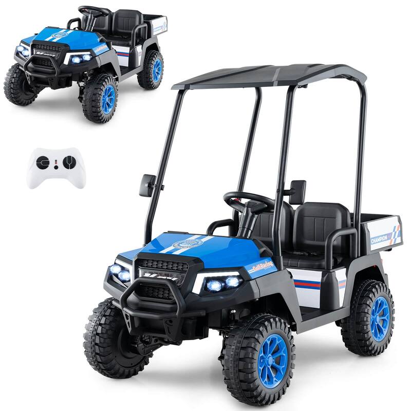24V Kids Golf Cart 4WD Ride on Car w/ Sun Shade & Remote Control - Navy
