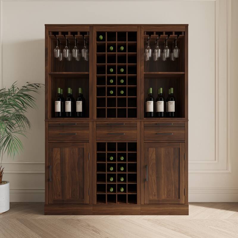 Modern Wine Bar Cabinet with Drawers and Storage Shelf for Living Room, Dining Room