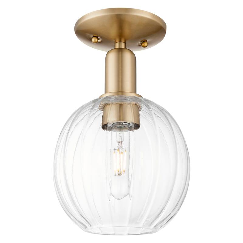 Innovations Lighting Downtown Urban - Preston - 1 Light 7" Globe Shade Semi-Flush Mount Light - Champagne Bronze/Clear Shade
