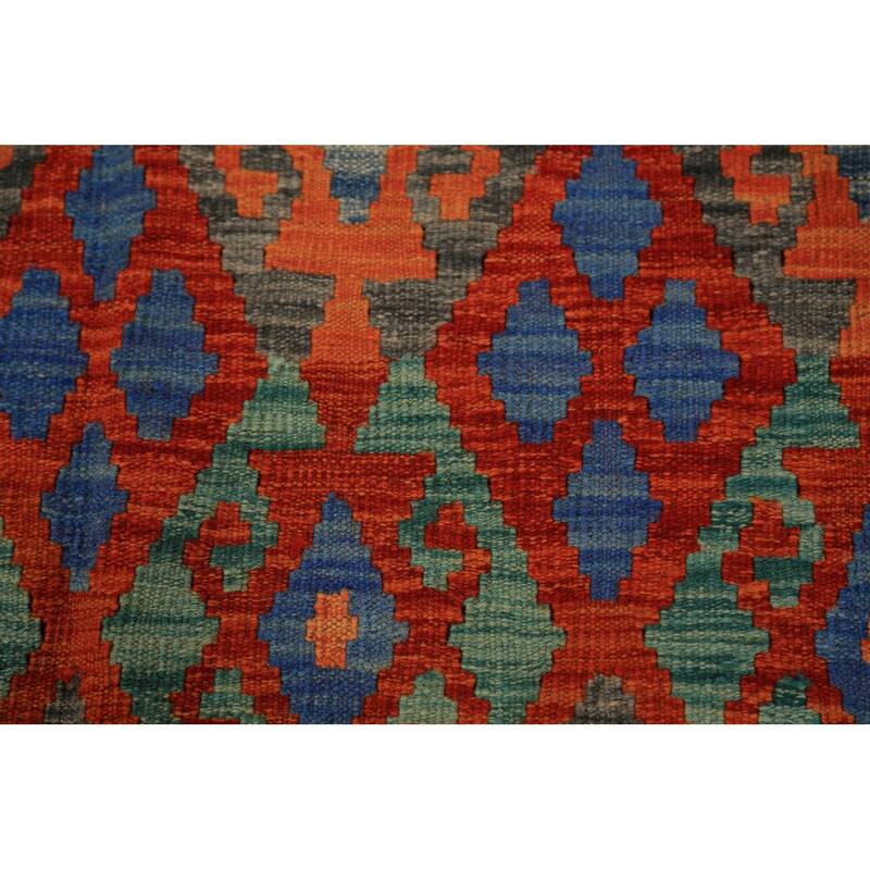 Trellis Geometric Kilim Oriental Area Rug Flatweave Wool Carpet - 8'8" x 11'9"