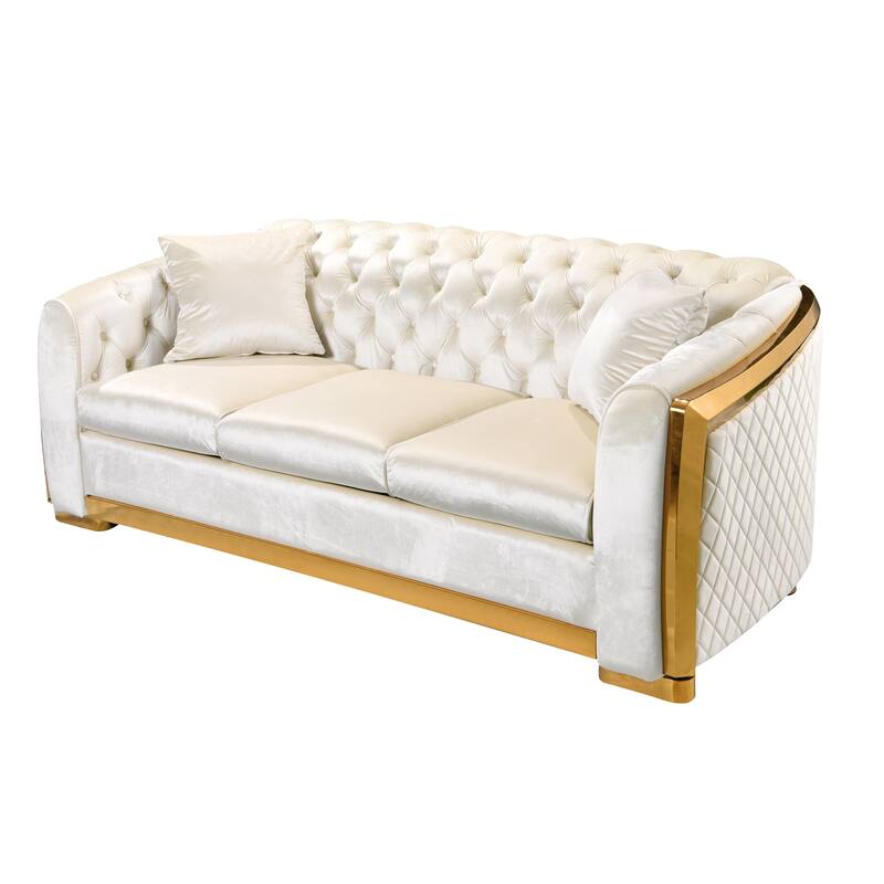 Velvet Luxury Chesterfield Sofa Set, 84 Inches Tufted 3 Seat Couch