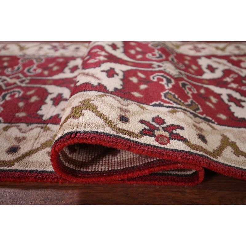 All-Over Red & Ivory Oushak Indian Runner Rug Handmade Wool Carpet - 2'6"x 9'9"