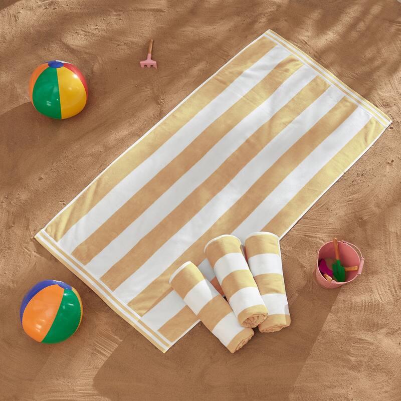 Linery & Co. 100% Cotton Velour Cabana Stripe Beach Towel