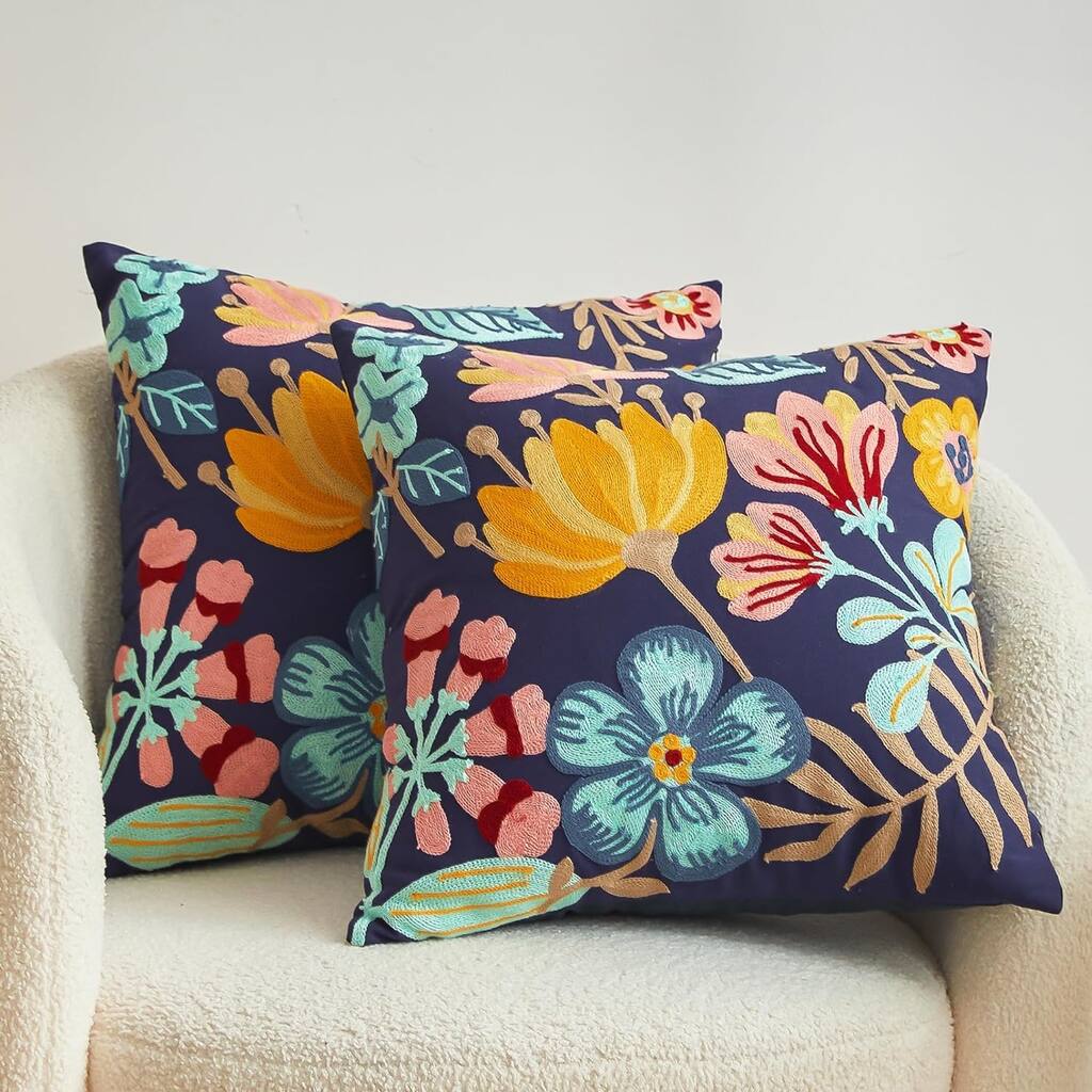 Cotton Linen Decorative Throw Pillow Covers Set of 2 Embroidered