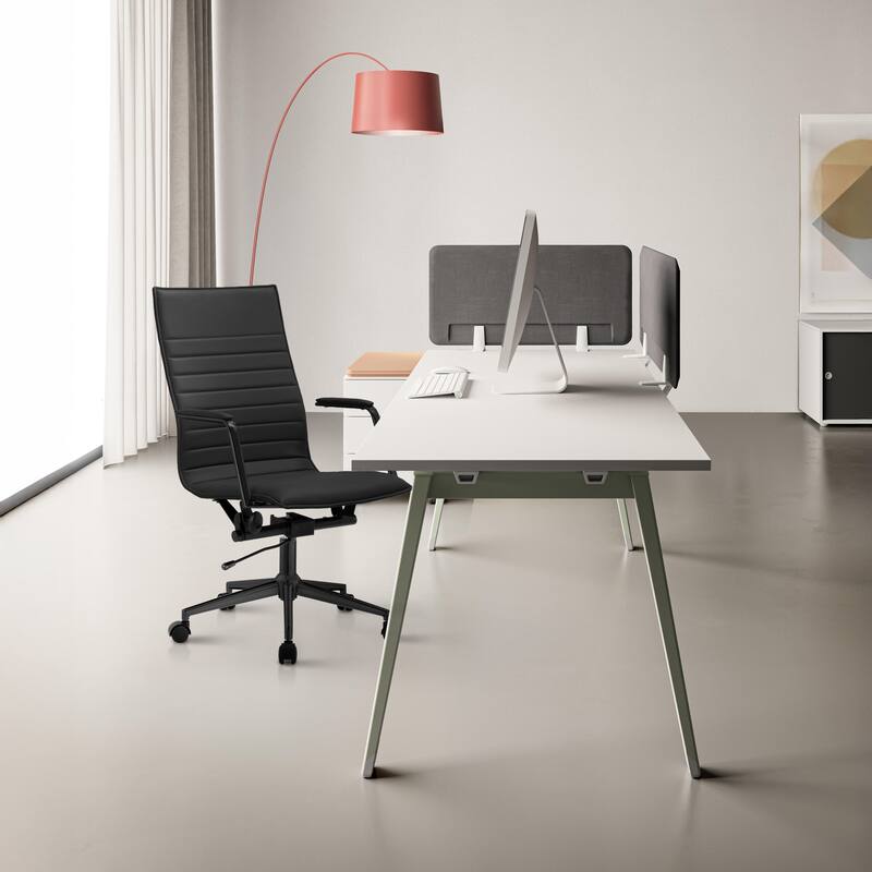 Set of 2 High Back Office Desk Chair | Upholstered Ribbed PU Leather | Armchair for Home, Executive, Conference, Meetings