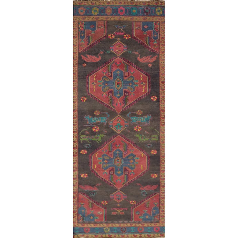 Hand Knotted Oriental 100% Wool Carpet Traditional Tribal Greys & Charcoal Ardebil Runner Rug - 10' 4'' X 3' 6''