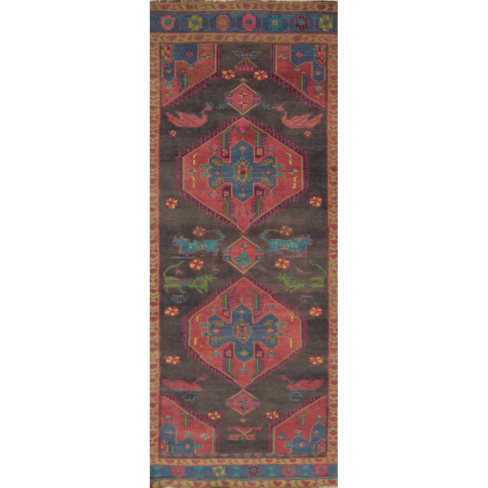 Hand Knotted Oriental 100% Wool Carpet Traditional Tribal Greys & Charcoal Ardebil Runner Rug - 10' 4'' X 3' 6''