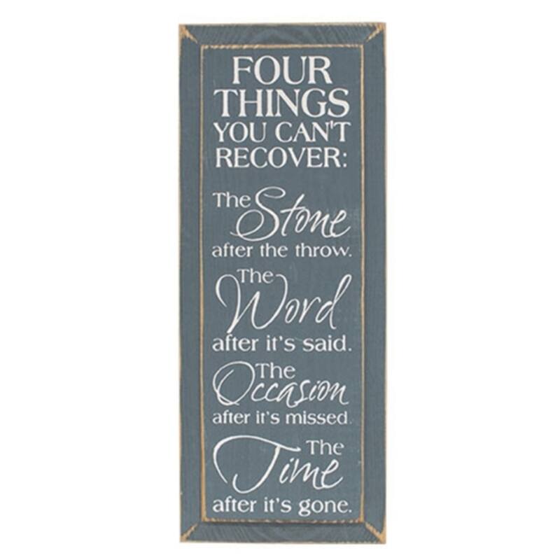 Four Things You Cant Recover Inspirational Wooden Wall Sign - 7" x 0.75" x 18" - Blue-White