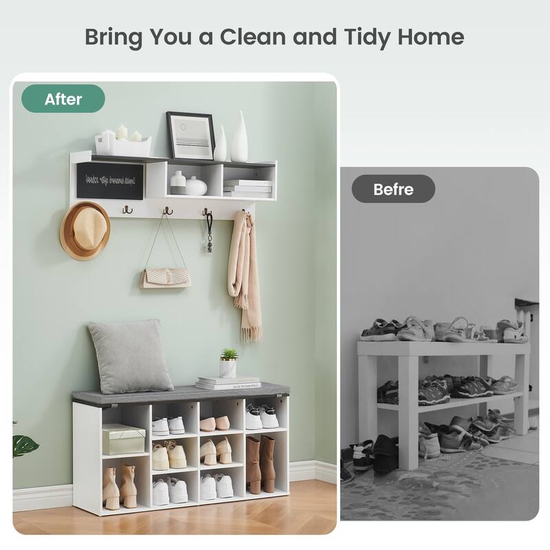 Hall Tree Shoe Bench Industrial 6 in 1 Coat/Shoe Rack