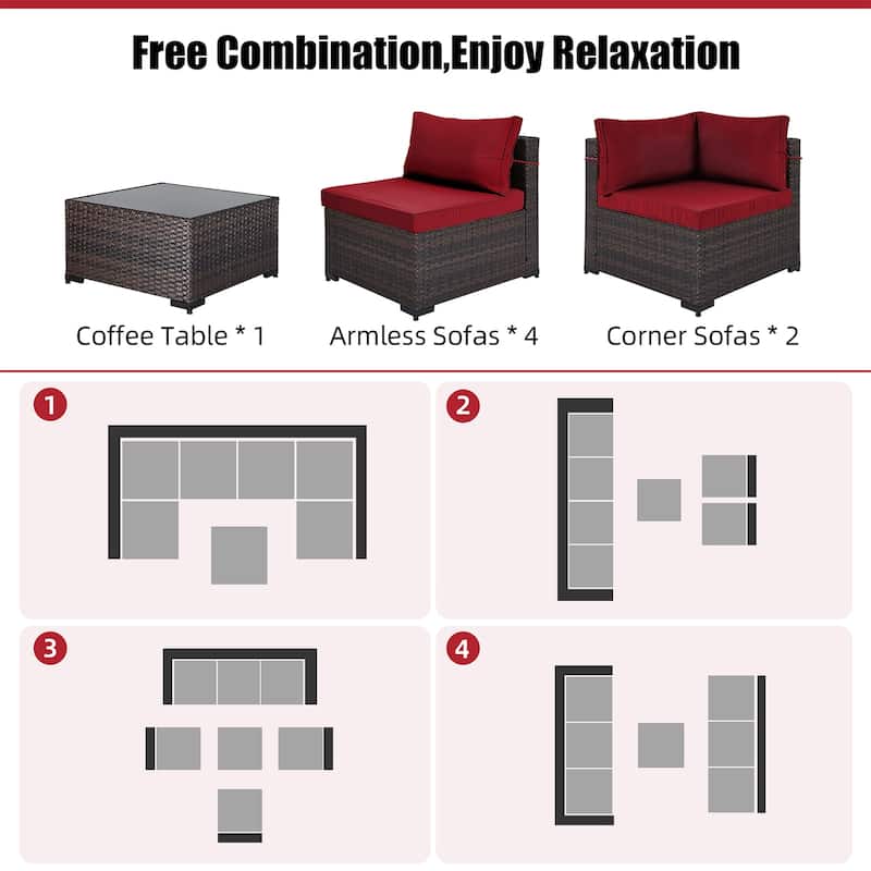 Patio Watcher Morden Outdoor 7-Piece Rattan Wicker Sectional Set Suit for Backyard