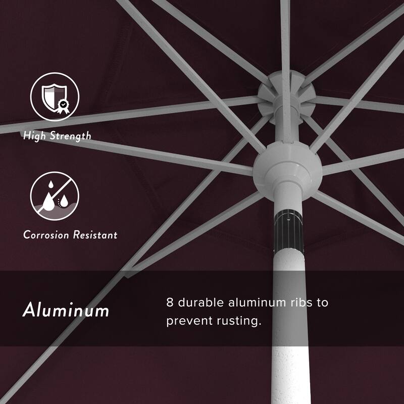 California Umbrella 9' Rd. Aluminum Patio Umbrella, Crank Lift with Push Button Tilt, White Finish, Pacifica Fabric