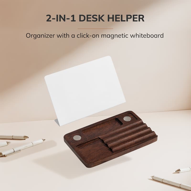 Jani Wooden Desk Organizer with Magnetic Whiteboard - Solid Wood, Hidden Storage & Anti-Skid Base for Home, Office & Workspaces