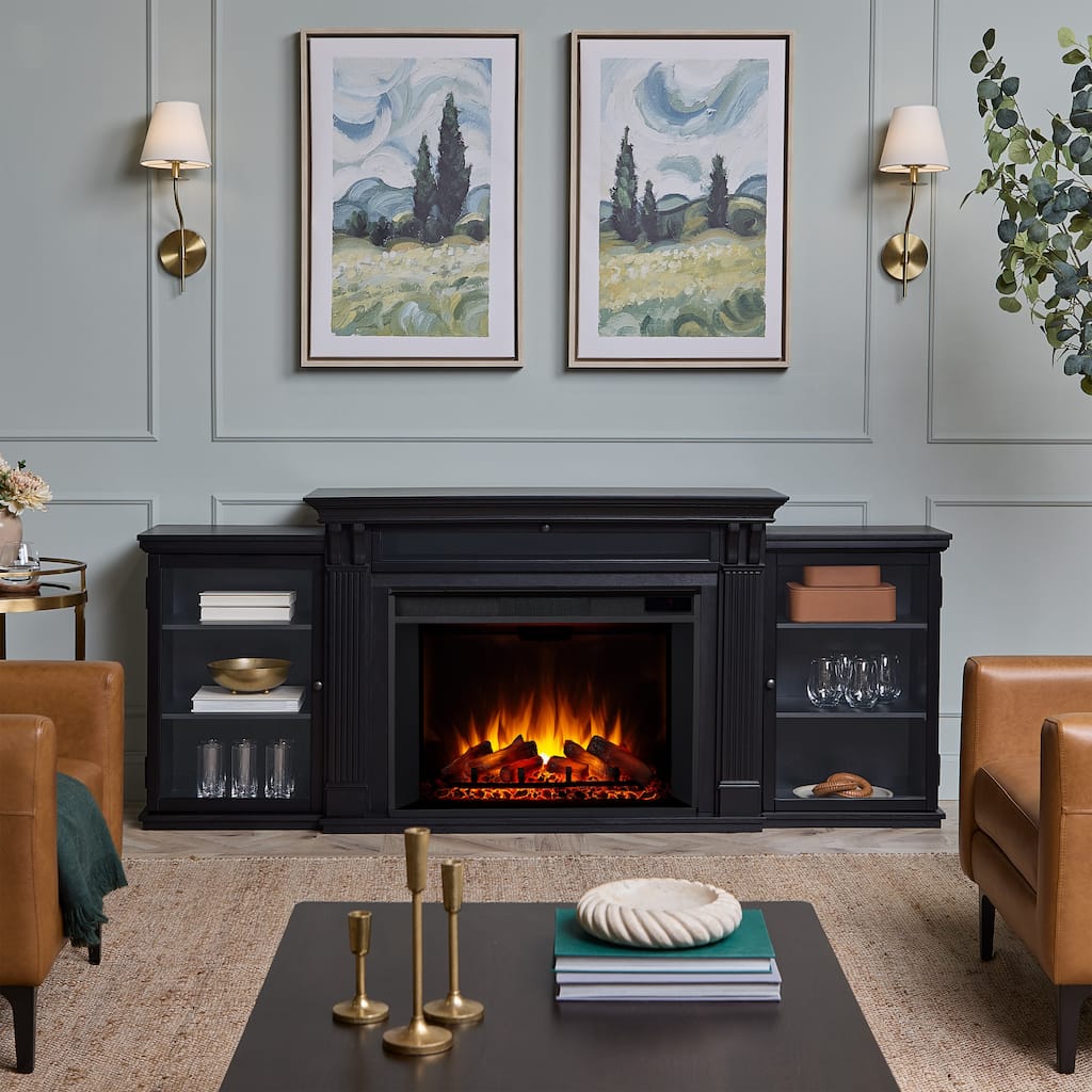 Tracey 84" Electric TV Stand Grand Fireplace in Black by Real Flame