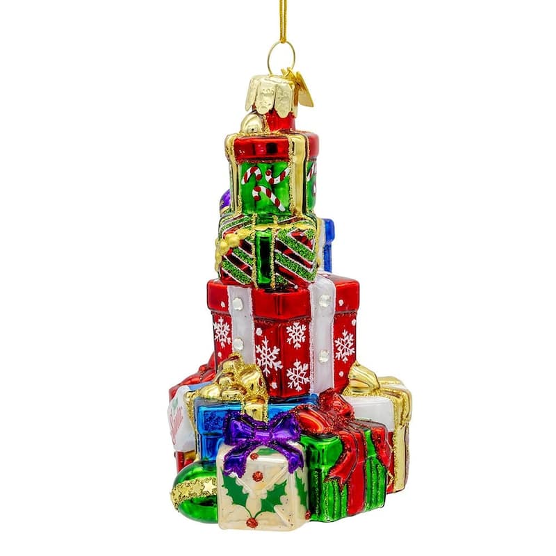 Kurt Adler 4.5-Inch Bellissimo Glass Stacked Presents Ornament