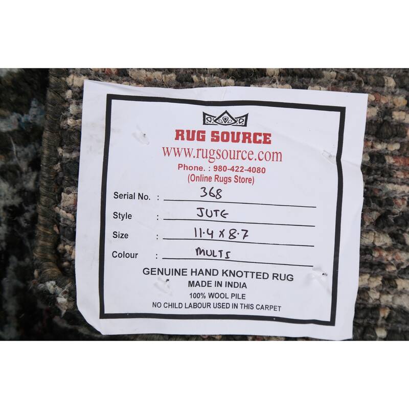 Chevron Abstract Jute/ Wool Oriental Living Room Area Rug Hand-knotted - 8'7" x 11'4"