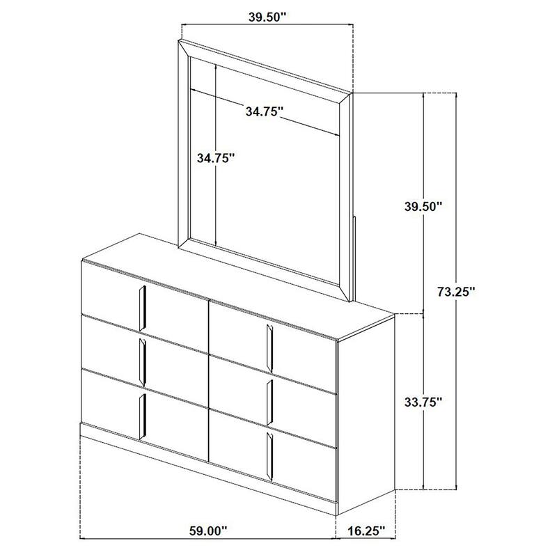 Ines 6-drawer Bedroom Dresser with Mirror White High Gloss
