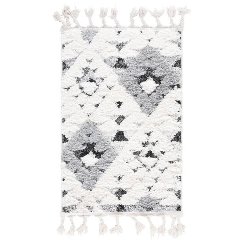 SAFAVIEH Moroccan Tassel Shag Delores 2-inch Thick Rug - 2' x 3' - Ivory/Grey