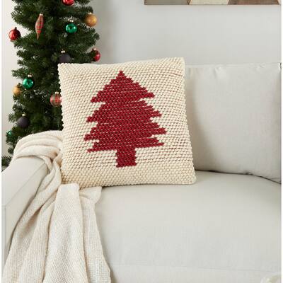 Mina Victory Home for the Holiday Christmas Tree Loops Ivory/Red Throw Pillow by Nourison (20-Inch X 20-Inch)