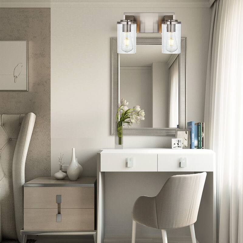 Vinluz Brushed Nickel Vanity Lights with Seeded Glass Shade