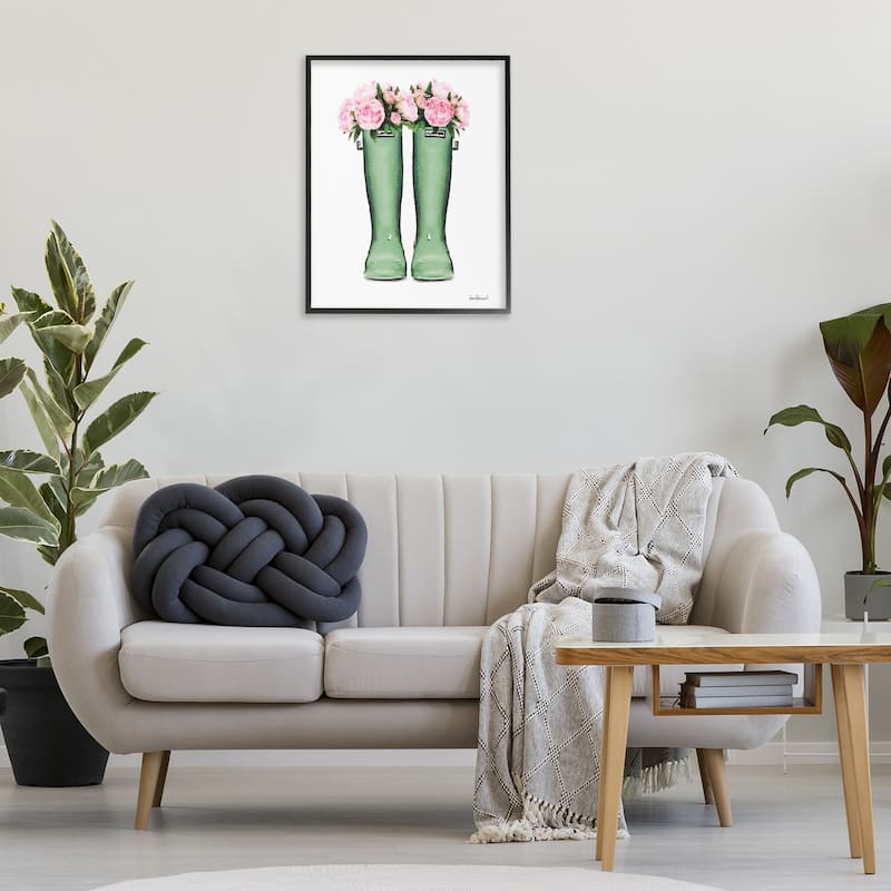 Stupell Country Boots with Peonies Framed Giclee Art Design By Amanda Greenwood