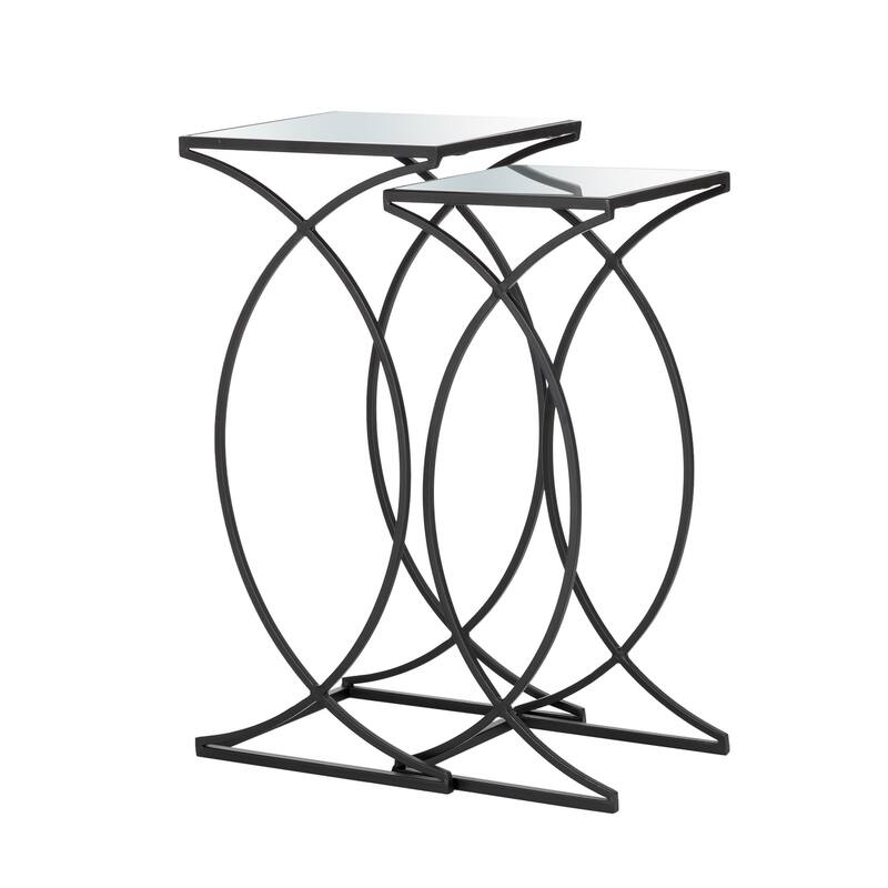 Glitzhome Set of 2 Glam Glass Modern Square/Octagon Gold/Silver Side Table Sofa Table
