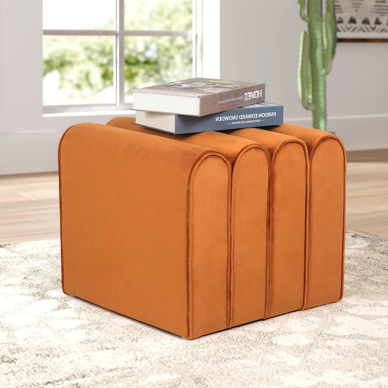 Adeco Footrest Ottoman Bench Velvet Pleated Design Foot Stool