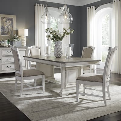Abbey Park Weathered Brown & Antique White 5 Piece Trestle Table Set