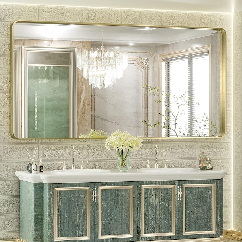 TETOTE Modern Metal Frame Wall Mounted Bathroom Vanity Mirror - 72x36 - Black