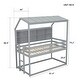 preview thumbnail 17 of 21, Twin over Twin Size Wood Low Bunk Bed with Semi-enclosed Roof, Guardrails, Bedside Shelves and Ladder