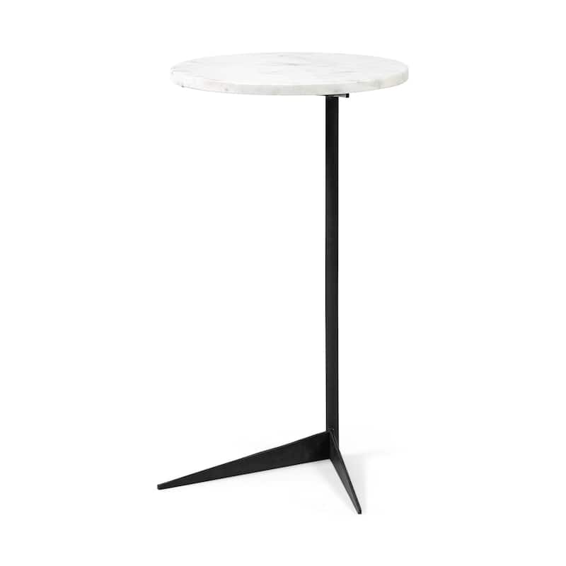 HomeRoots 27" Black And White Marble Round End Table - 15' X '27' X '15