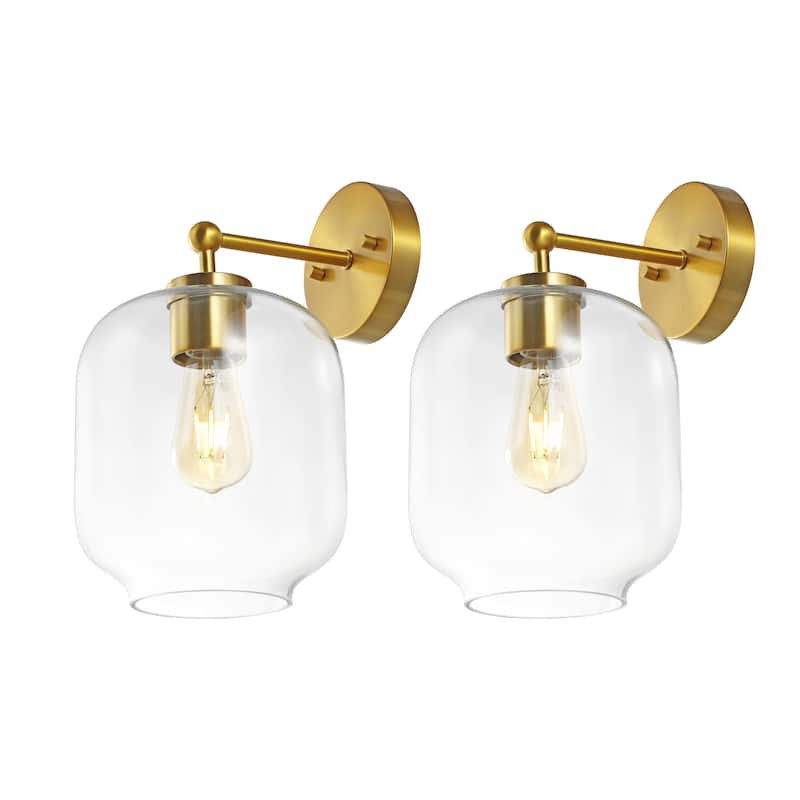 SAFAVIEH Lighting Maelane 10-inch Glass Shade Wall Sconce with Bulbs (Set of 2) - 7.3 In. W x 9.5 In. D x 13 In. H - 7Wx10Dx13H