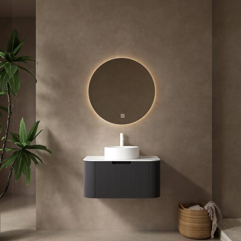 Modland 24"-60" Wall Mount Vanity with Vessel Sink - French Stripes, Pre-Assembled, Soft-Close Drawer