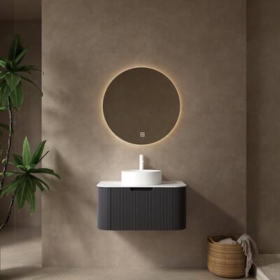 Modland 30/36Inch Bathroom Floating Vanity Vessel Sink Combo Wall Mounted Cabinet Vanity Set with Ceramic Basin