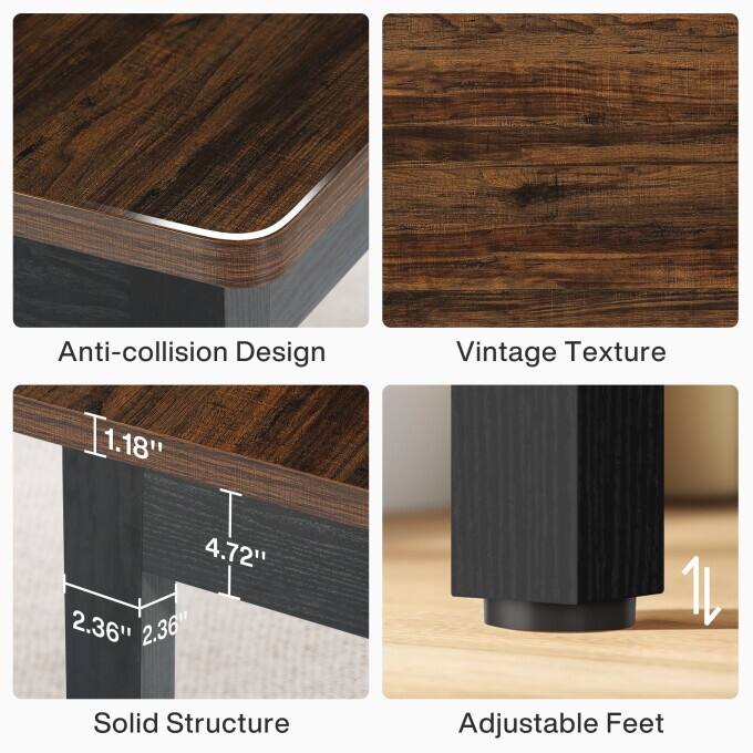 Wood Dining Table Set, 55-Inch Kitchen Table with 2 Benches for 4-6