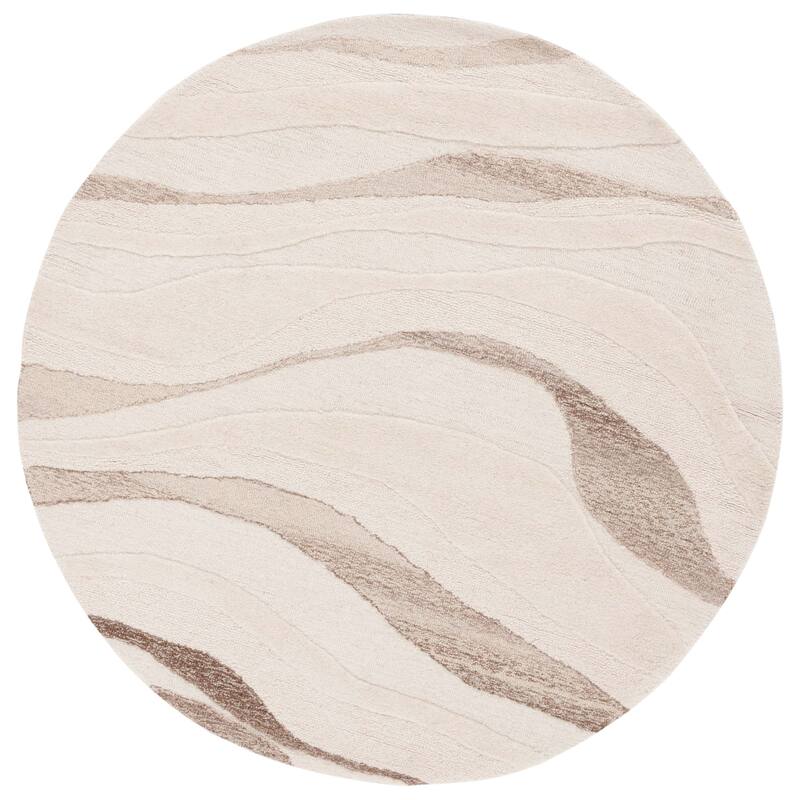 SAFAVIEH Handmade Fifth Avenue Ubbina Mid-Century Modern New Zealand - 6' x 6' Round - Ivory/Beige - Runner/Round