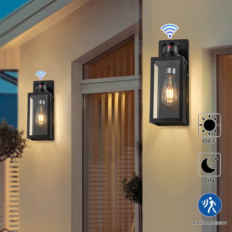 C Cattleya 2-Pack Motion Sensing Dusk to Dawn Matte Black Outdoor Wall Lantern