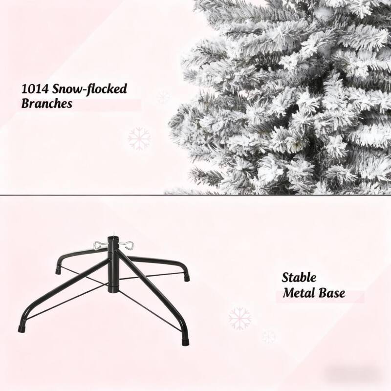 Indoor Holiday Decor,9ft Flocked Christmas Tree, Pencil Artificial Xmas Tree with Faux Snow - Green