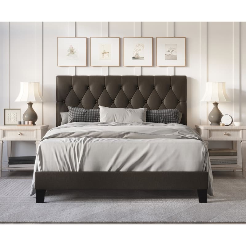 Daisy Upholstered Platform Bed - PU Brown - King