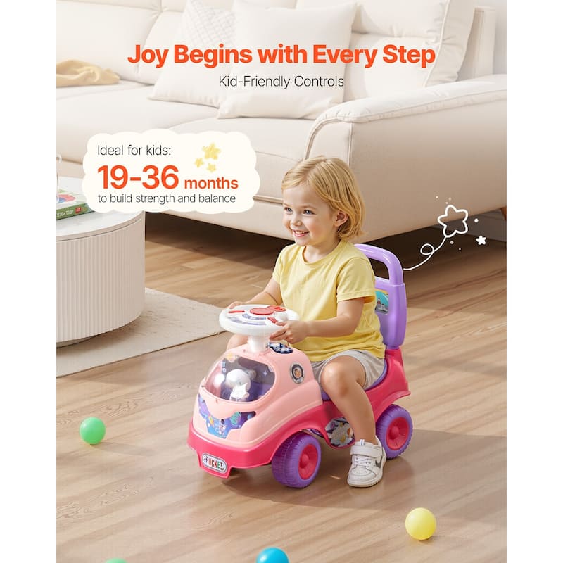 Kids Ride-On Toy with Horn, Music, and Foot-to-Floor Walker - 19.7 x 9.4 x 16.9 in