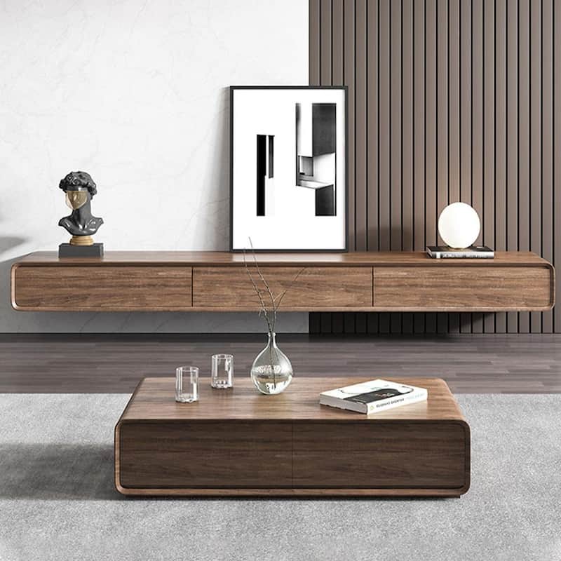 Floating Modern TV Stand for Living Room, Wall-Mounted Entertainment Center with Storage Drawers, Solid Wood, Fully-Assembled