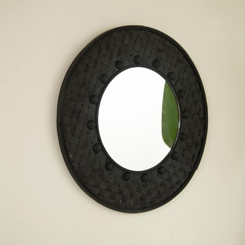 GDFStudio - Aura Natural-Log Style 24" Handwoven Bamboo Artistry Round Wall Mirror for Decoration