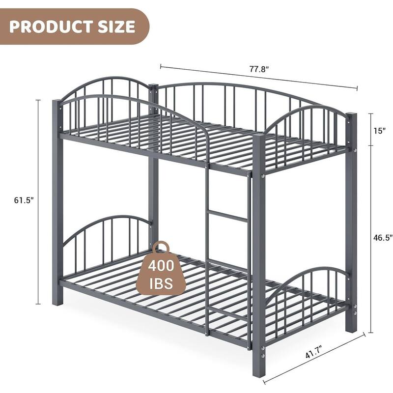 Bunk Bed Twin Over Twin with Stairs and Arched Guardrail for Bedroom and Small Space