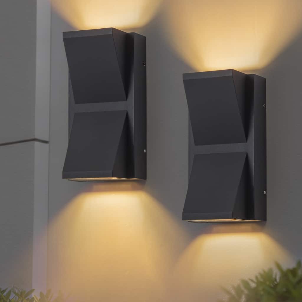 C Cattleya 2-Light Integrated LED Matte Black Aluminum Outdoor Wall Sconce Light
