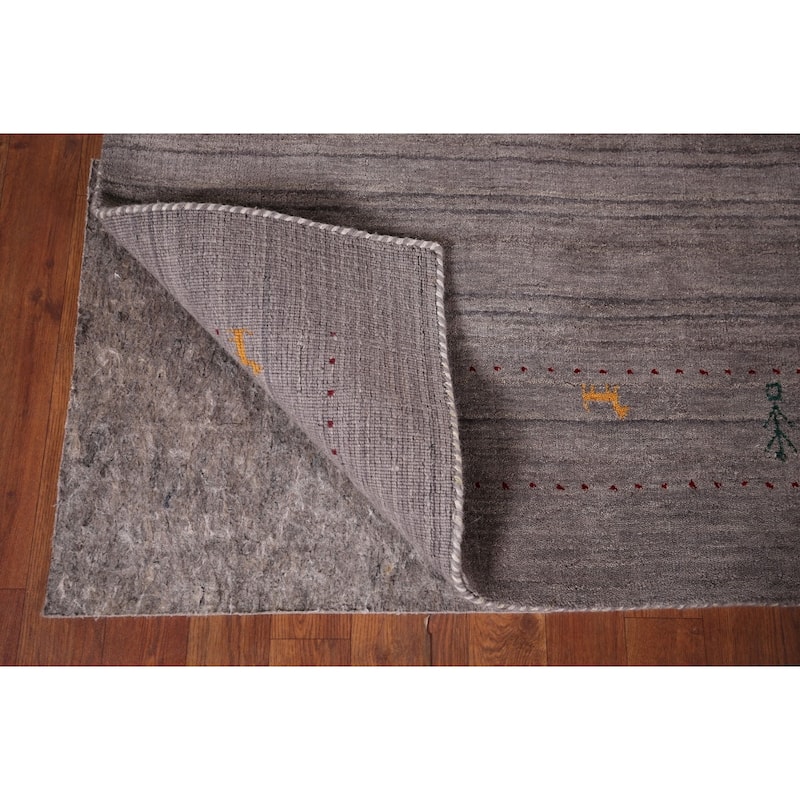 Gray & Brown Striped Gabbeh Indian Area Rug Handmade Wool Carpet - 5'1"x 7'10"