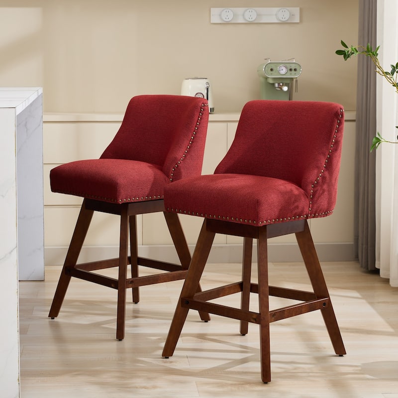Upholstered Counter Height Swivel Barstools Side Chairs Set of 2