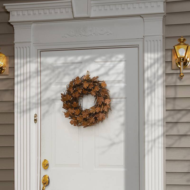 National Tree Company Artificial Autumn Wreath, Decorated with Brown Maple Leaves, Autumn Collection, 18 Inches - 18 in