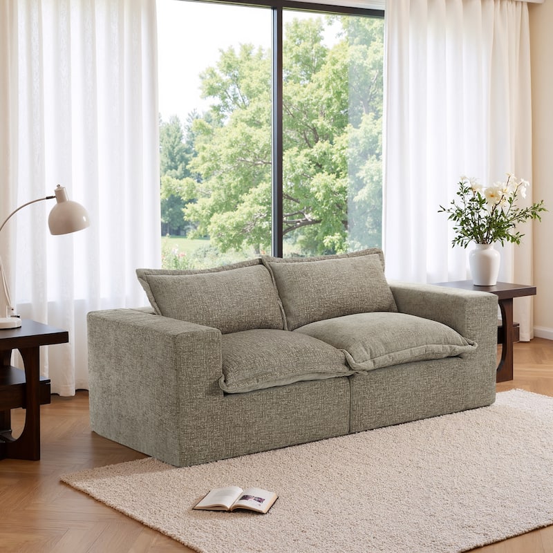 No Assembly Chenille Modular Sectional Sofa Comfy Cloud Couch - Camel-2Piece