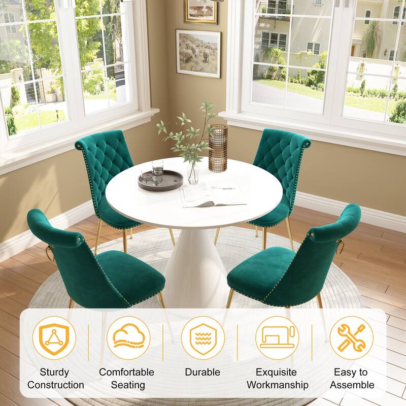 48" Light Luxury White High Gloss Large Countertop Dining Table with Velvet Dining Chair Set