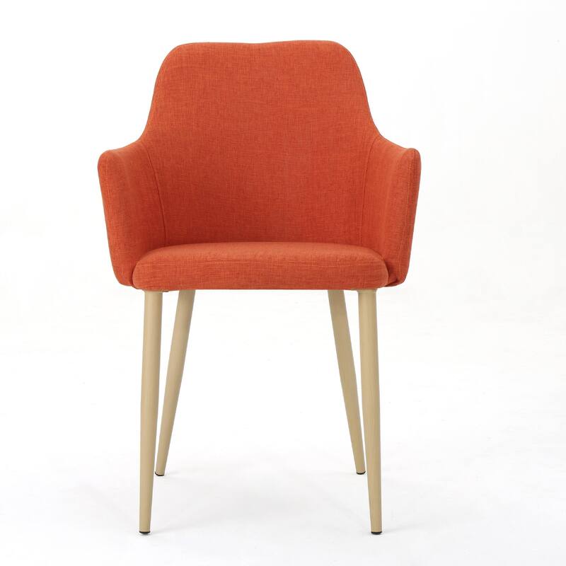 Dining Side Chair Set of 2, Orange Polyester, Light Brown Metal Legs