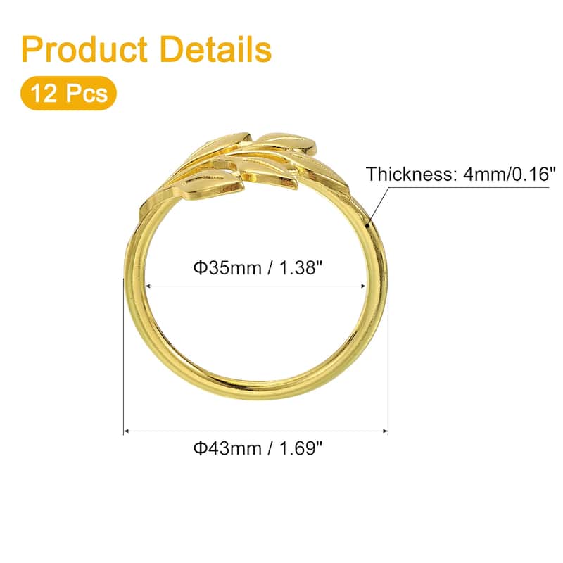 Leaf Napkin Rings, Table Napkin Holders Buckles for Decorations, Gold - 12 Pcs - 12 Pcs